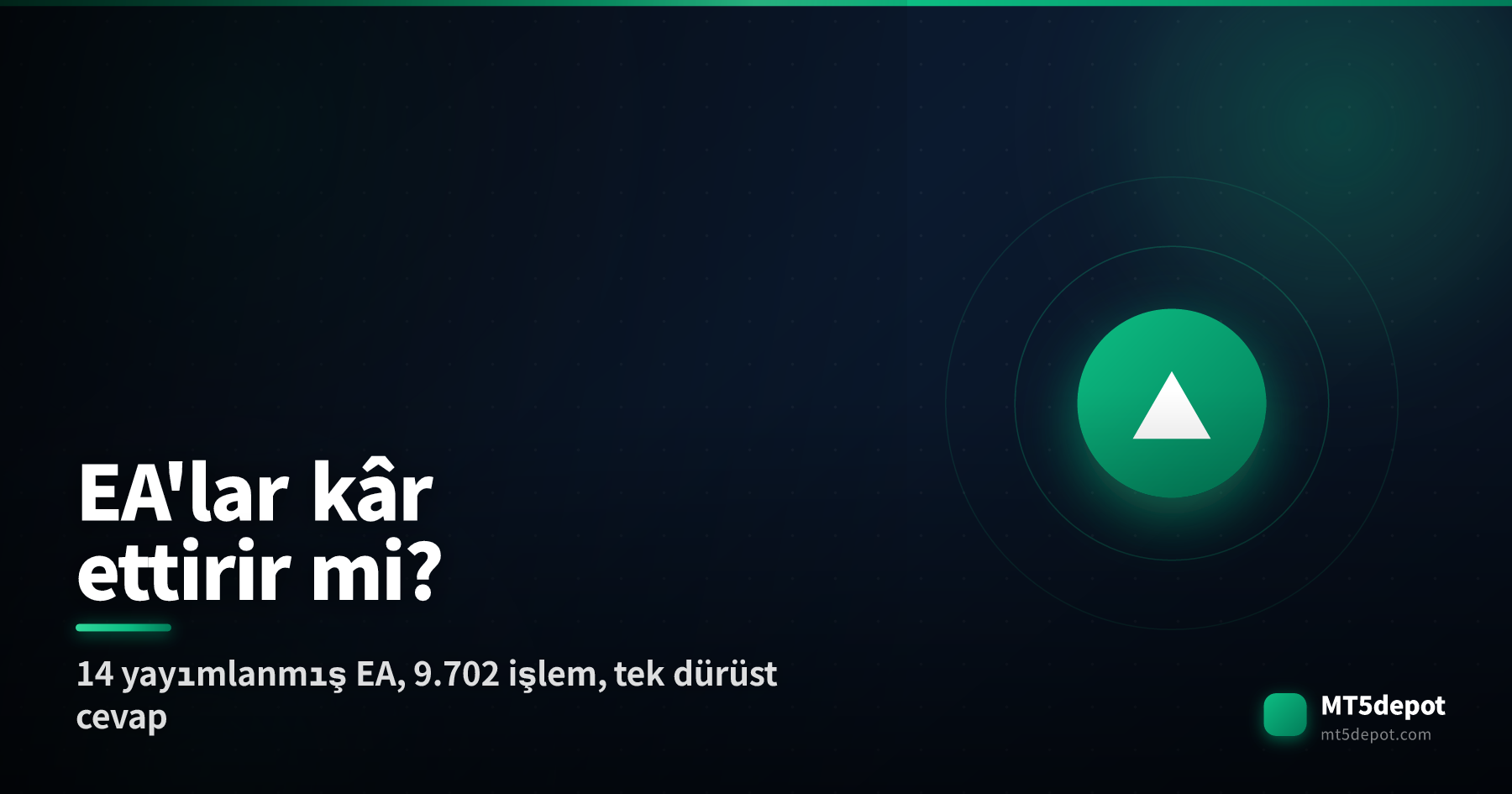 Expert advisor'ların kârlı olup olmadığını soran açılış kartı, 9.702 kapanmış işlem boyunca 14 EA'nın 14'ü backtest kâr faktörü 1'in üzerinde